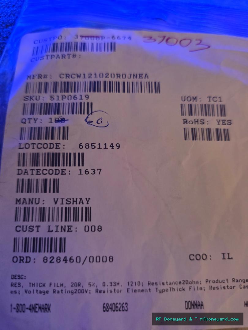 64-Piece Vishay 20 Ohm 5% 1210 SMD Resistors photo