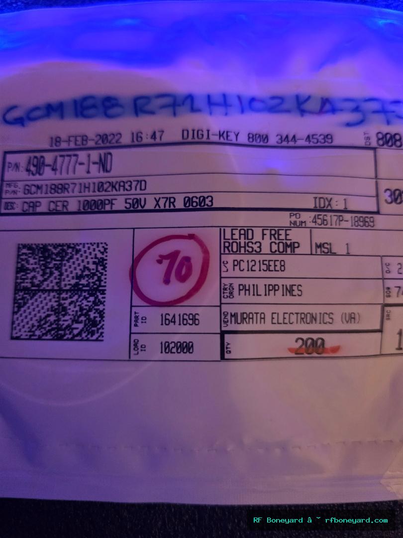 Murata GCM188R71H102KA37D 1000pF 50V X7R 0603 SMD Ceramic Capacitors Lot of 80 photo