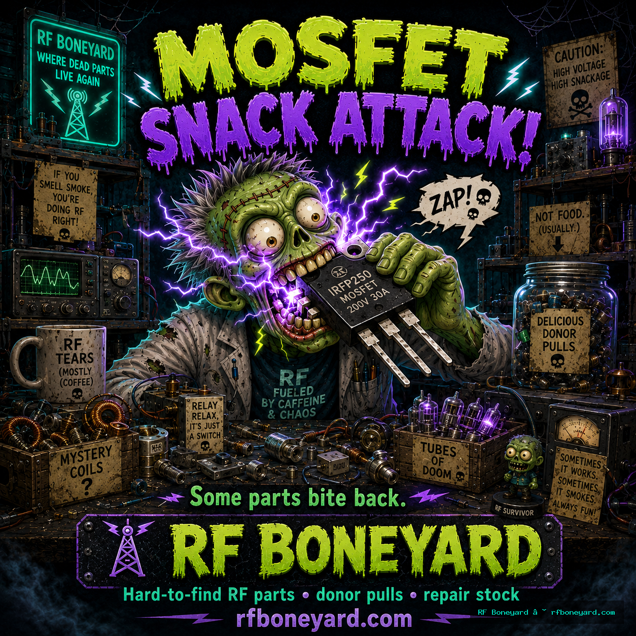 RF Boneyard Sparky MOSFET Snack Attack Graphic T-Shirt White photo