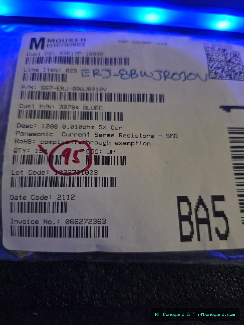 95-Pack Panasonic ERJ-8BWJR010V 0.01 Ohm 5% 1W 1206 Current Sense SMD Resistors