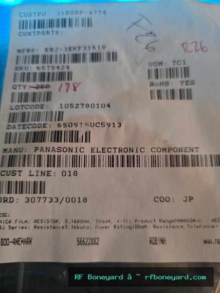 Panasonic ERJ-3EKF3161V 3.16K Ohm 1% 0603 SMD Thick Film Resistors – Qty 178
