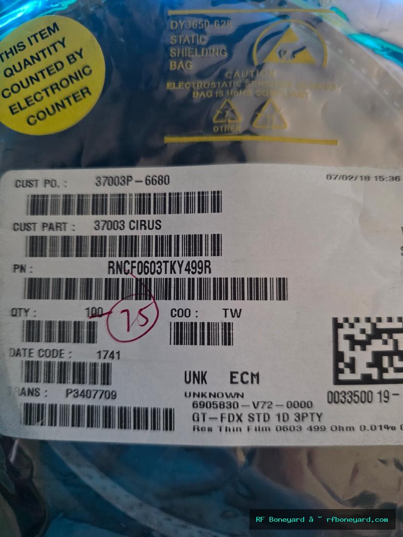 75 PCS Stackpole RNCF0603TKY499R 499 Ohm 0.01% 1/10W 0603 Precision Thin Film SMD Resistors
