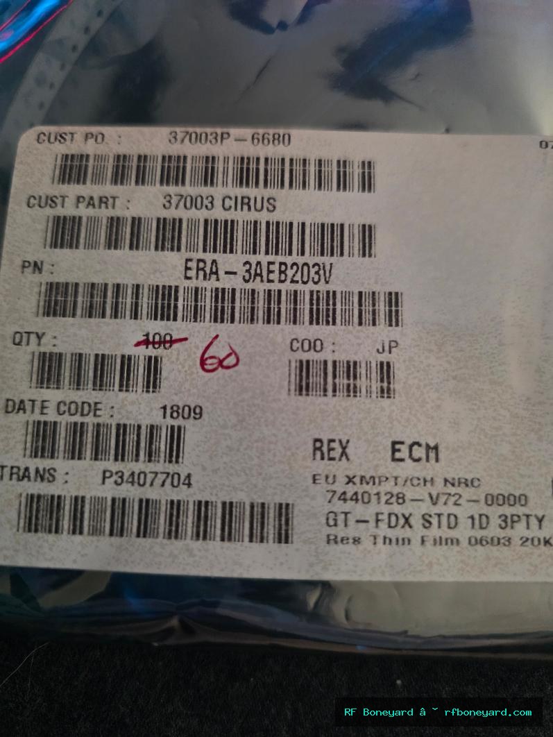Panasonic ERA-3AEB203V 20k Ohm 0.1% 1/10W 0603 Thin Film SMD Resistors 60 Pieces