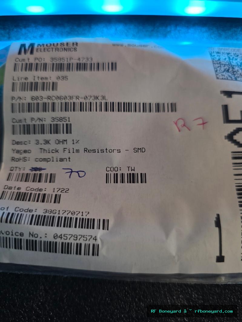 YAGEO RC0603FR-073K3L 3.3k Ohm 1% 1/10W 0603 SMD Thick Film Resistors 70 Pieces