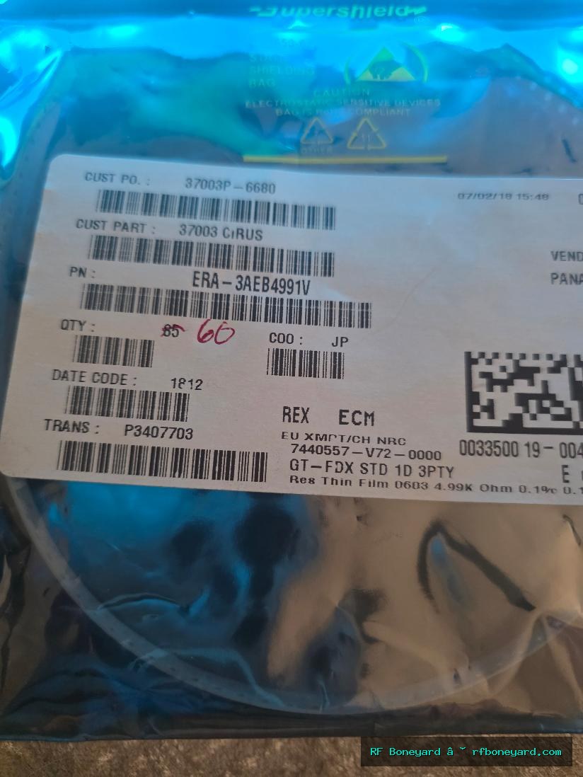 Panasonic ERA-3AEB4991V 4.99K ohm 0.1% 25ppm 0.1W 0603 Precision Thin Film SMD Resistors 60 pcs