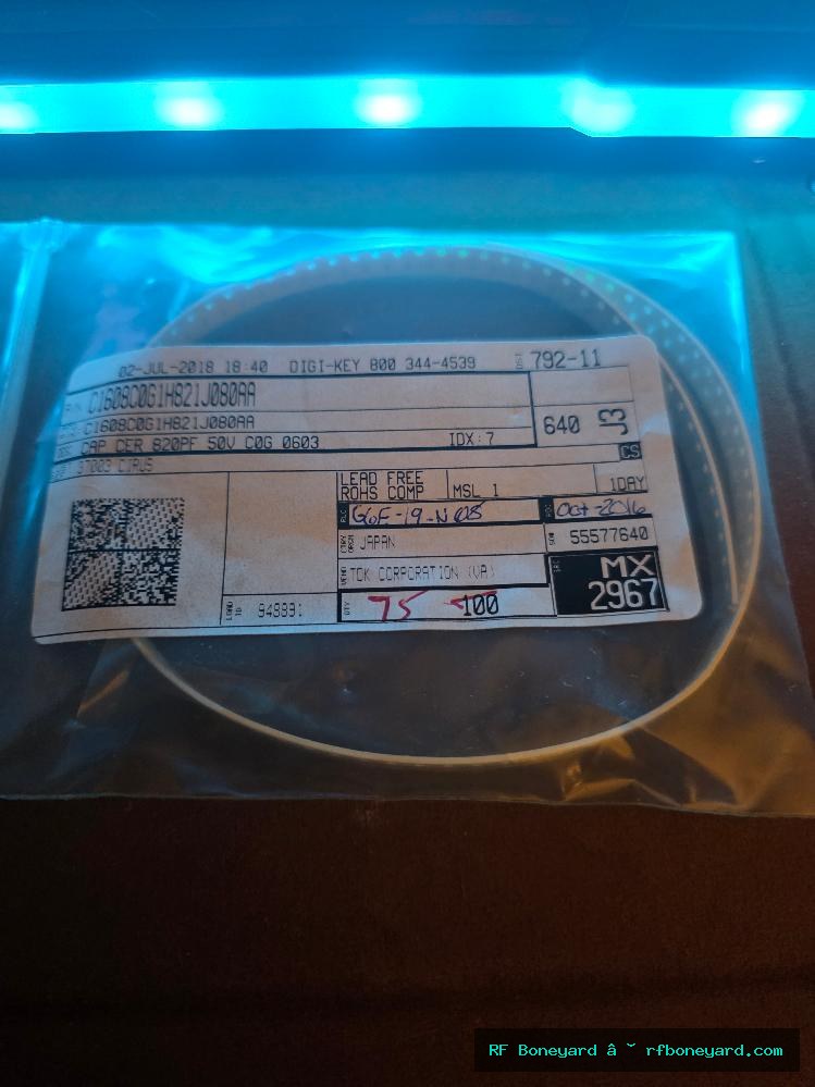 TDK C1608C0G1H821J080AA 820pF 50V 5% C0G 0603 MLCC Ceramic Capacitors 75pcs