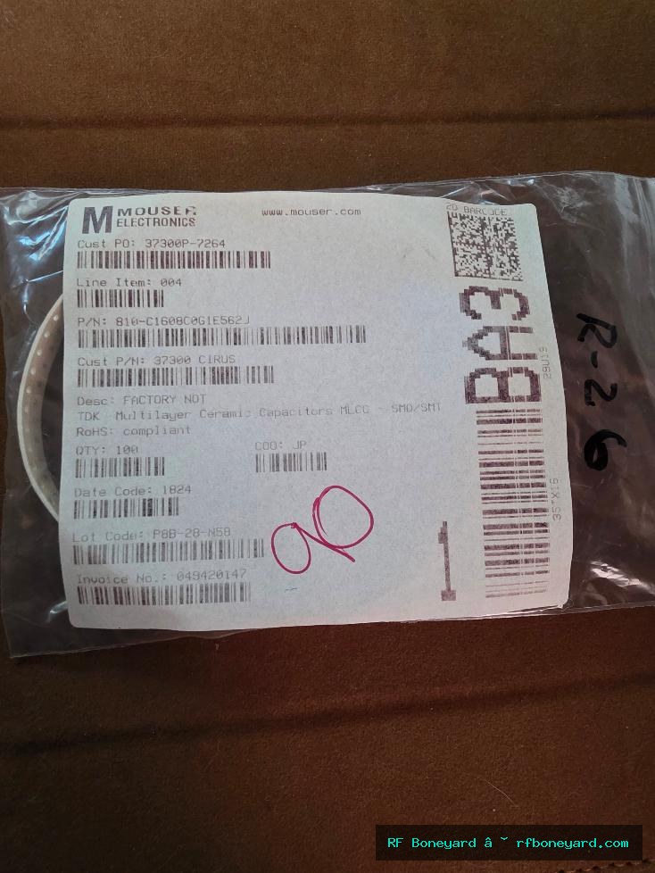 TDK C1608C0G1E562J080AA Obsolete 5600pF 5.6nF 25V C0G 0603 SMD Ceramic Capacitor 90-Piece Lot