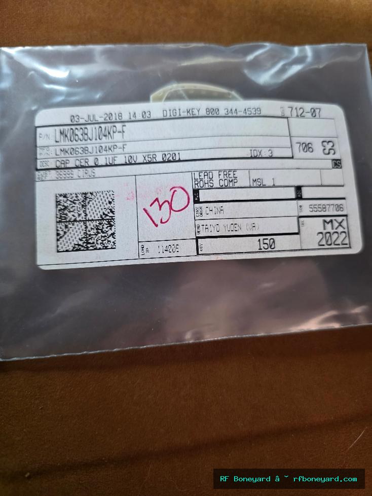 Taiyo Yuden LMK063BJ104KP-F 0.1uF 10V X5R 0201 Ceramic Capacitors - 130 Piece Lot