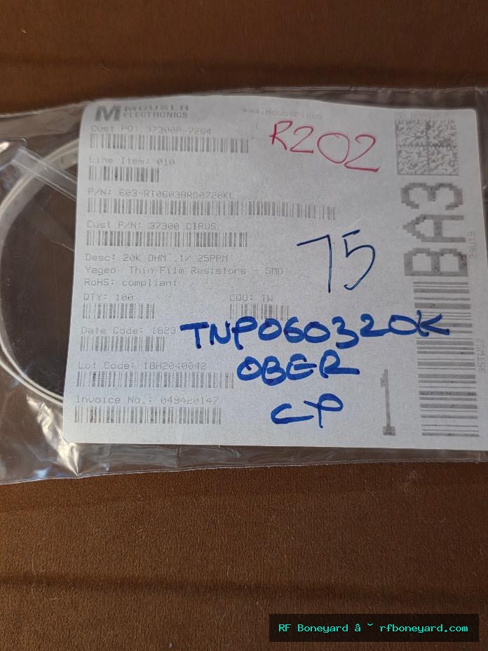 YAGEO RT0603BRD0720KL 20K Ohm 0.1% 25PPM 0603 Thin Film Precision Resistors 75pcs