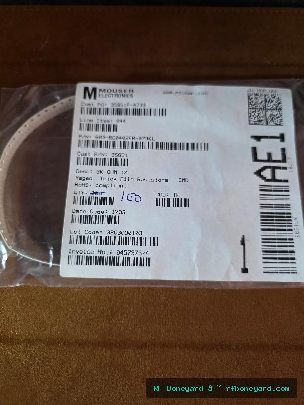 YAGEO RC0402FR-073KL 3K ohm 1% 1/16W 0402 SMD Thick Film Resistor