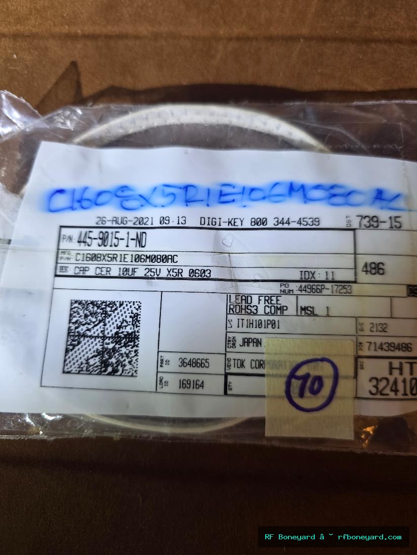TDK C1608X5R1E106M080AC 10UF 25V X5R 0603 SMD MLCC CERAMIC CAPACITOR 70 PACK