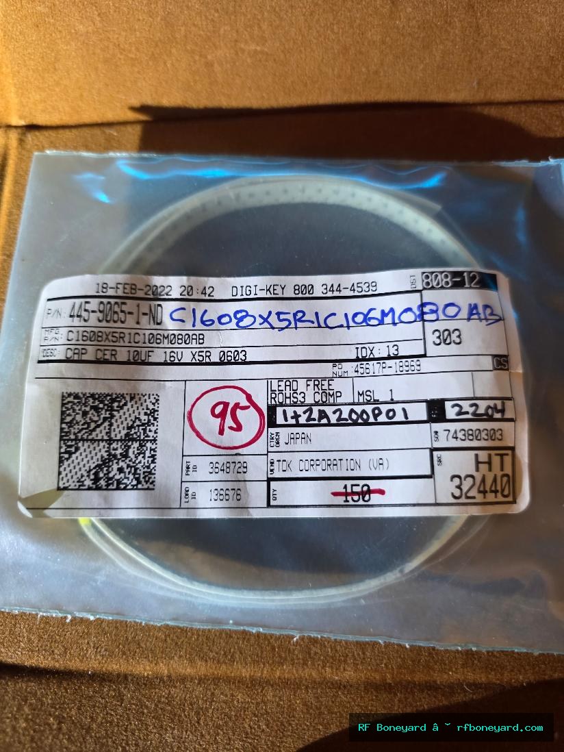 TDK C1608X5R1C106M080AB 10UF 16V X5R 0603 SMD CERAMIC CAPACITOR 95 PCS NOS