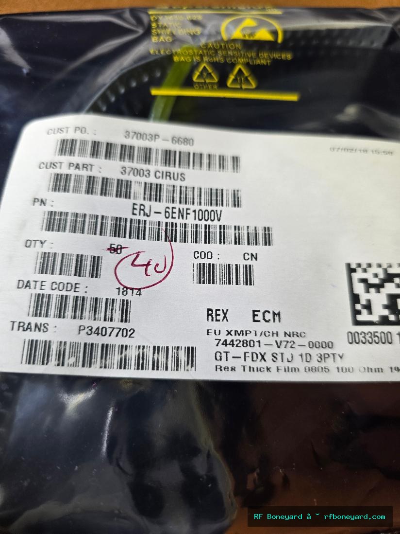 PANASONIC ERJ-6ENF1000V 100 OHM 1% 1/8W 0805 SMD THICK FILM RESISTOR 40 PCS NOS