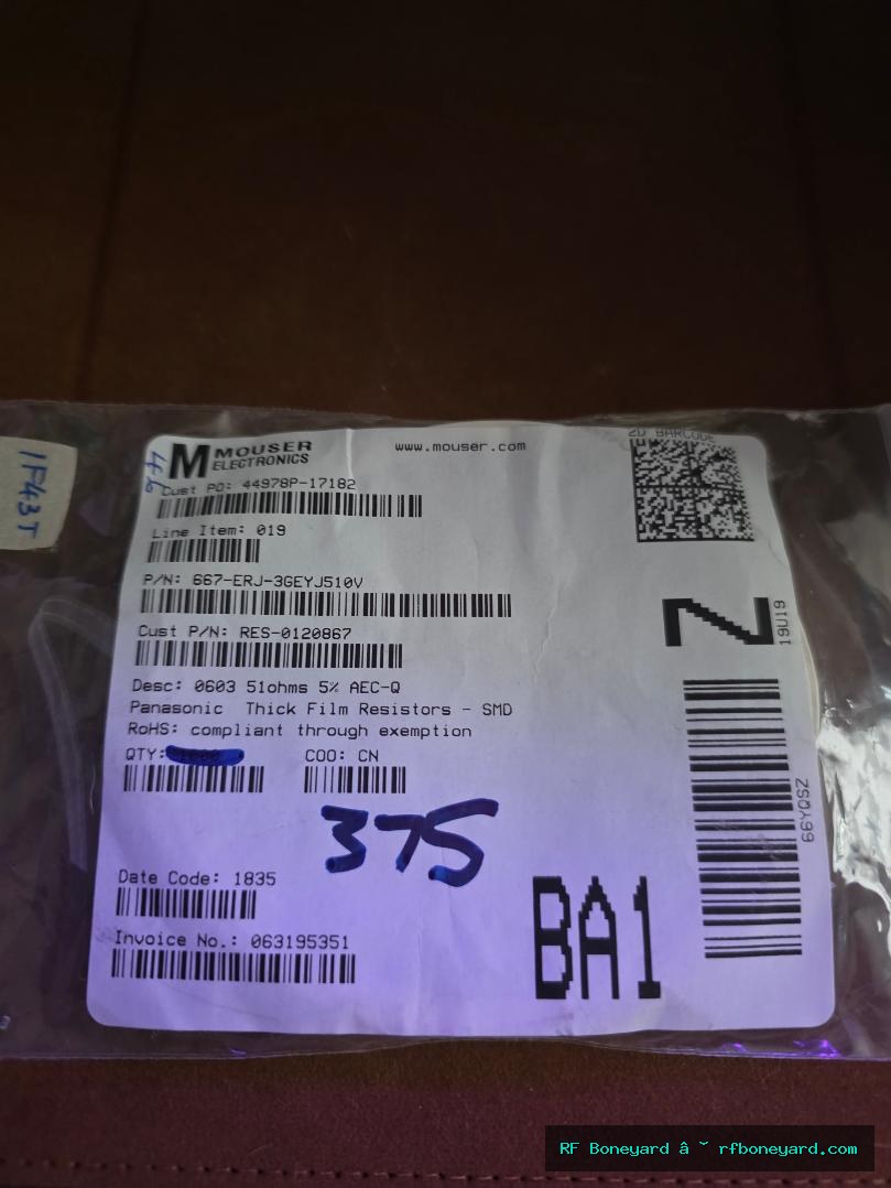 Panasonic ERJ-3GEYJ510V 51 ohm 5% 0603 AEC-Q200 Thick Film Resistors 375 PCS