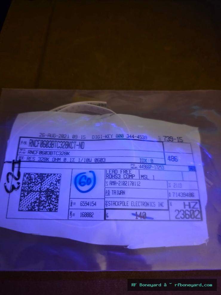 60 PCS Stackpole RNCF0603BCTC328K 328K ohm 0.1% 1/10W 0603 Precision SMD Resistors