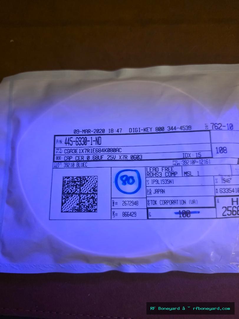TDK CGA3E1X7R1E684K080AC 0.68 uF 25V X7R 0603 MLCC Capacitors 80 PCS