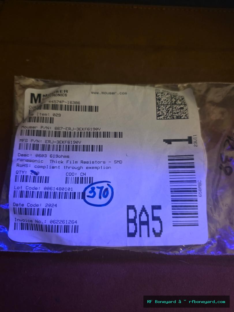 Panasonic ERJ-3EKF6190V 619 ohm 1% 0.1W 0603 SMD Resistors 370 PCS