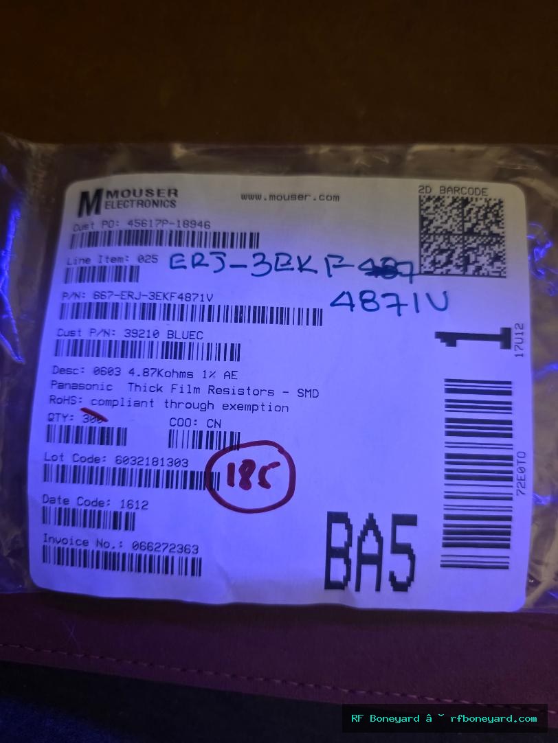 Panasonic ERJ-3EKF4871V 4.87K ohm 1% 0.1W 0603 SMD Resistors 185 PCS