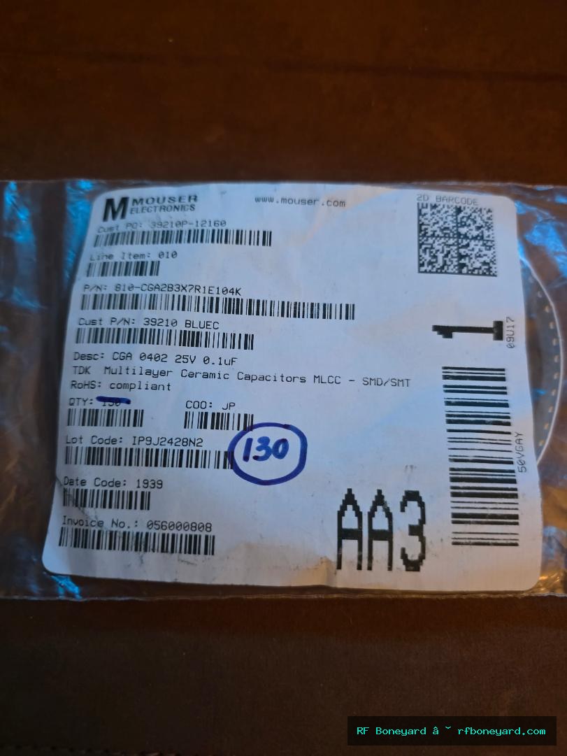 TDK CGA2B3X7R1E104K 0.1uF 25V X7R 10% 0402 Automotive Ceramic Capacitor 130 PCS