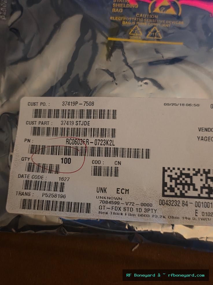 100 PCS Yageo RC0603FR-0723K2L 23.2K Ohm 1% 0.1W 0603 Thick Film Resistors