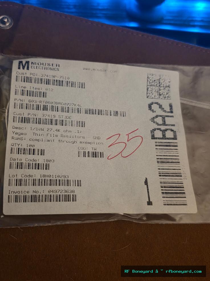 35 PCS Yageo RT0603BRD0727K4L 27.4K Ohm 1% 0.1W 0603 Thin Film Resistors
