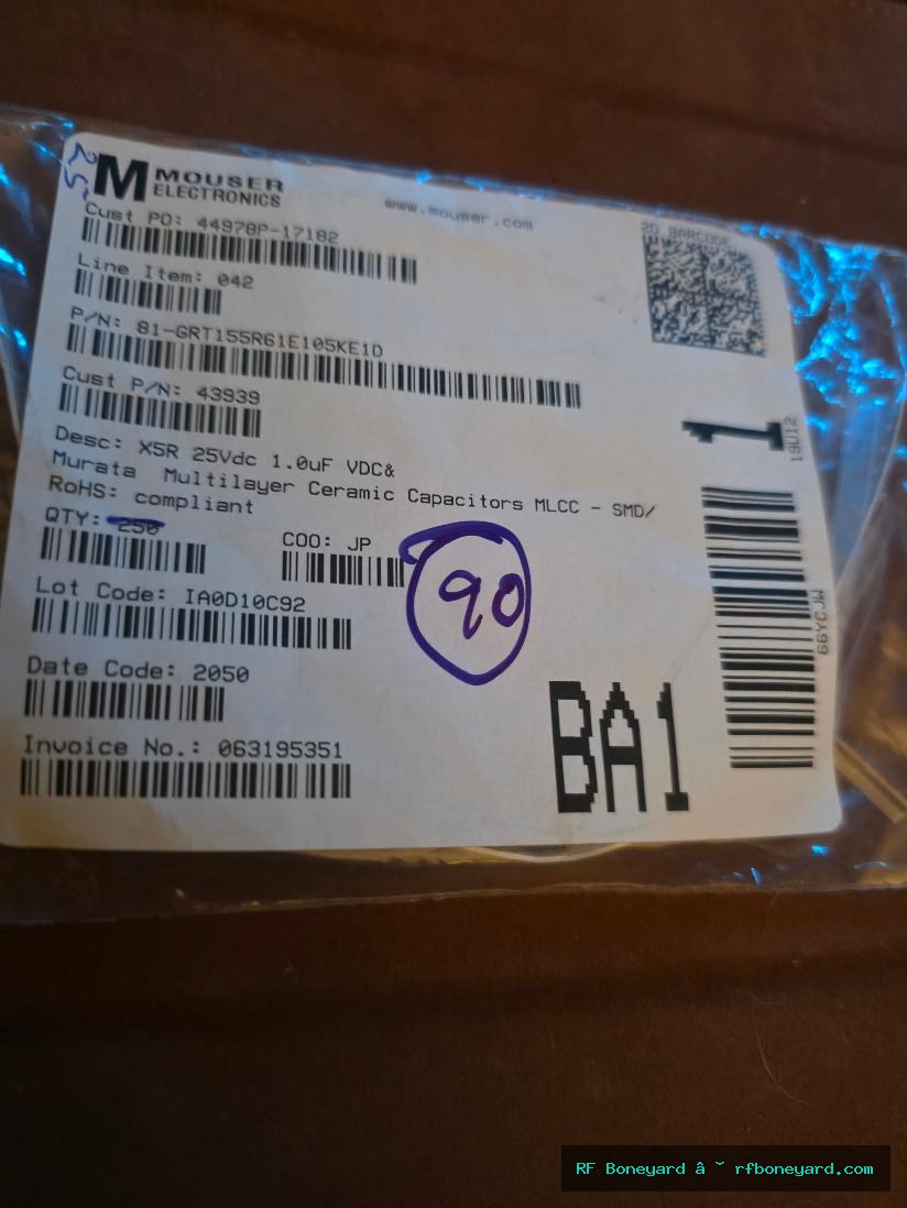 Murata GRT155R61E105KE01D 1uF 25V X5R 10% 0402 SMD Multilayer Ceramic Capacitors 90 PCS NOS