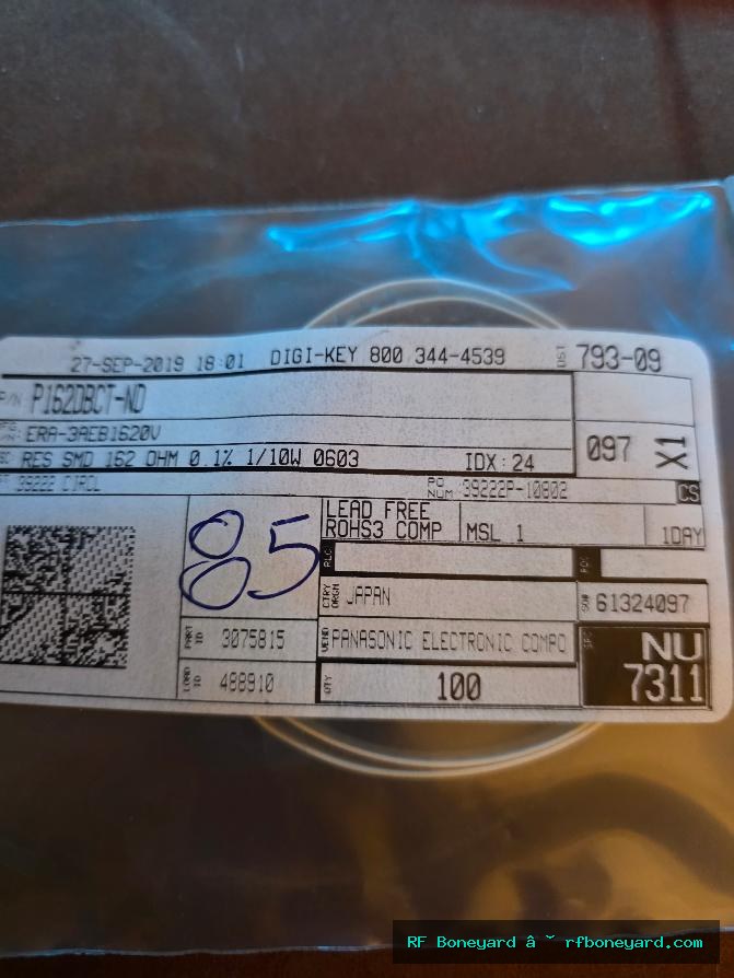 Panasonic ERA-3AEB1620V 162 ohm 0.1% 1/10W 0603 SMD Precision Thin Film Resistors 85 PCS