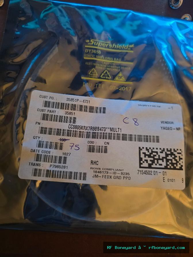 Yageo CC0805KRX7R9BB473 47nF 50V X7R 0805 SMD Capacitors 75 PCS