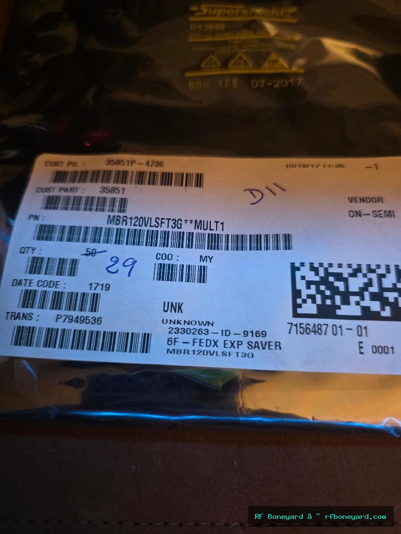 onsemi MBR120VLSFT3G 20V 1A Schottky Diodes 29 PCS