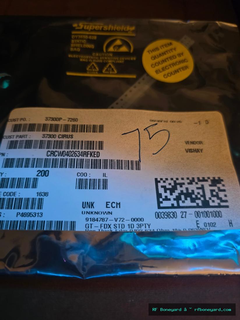 Vishay CRCW0402634RFKED 634 ohm 0402 SMD Resistors 75 PCS