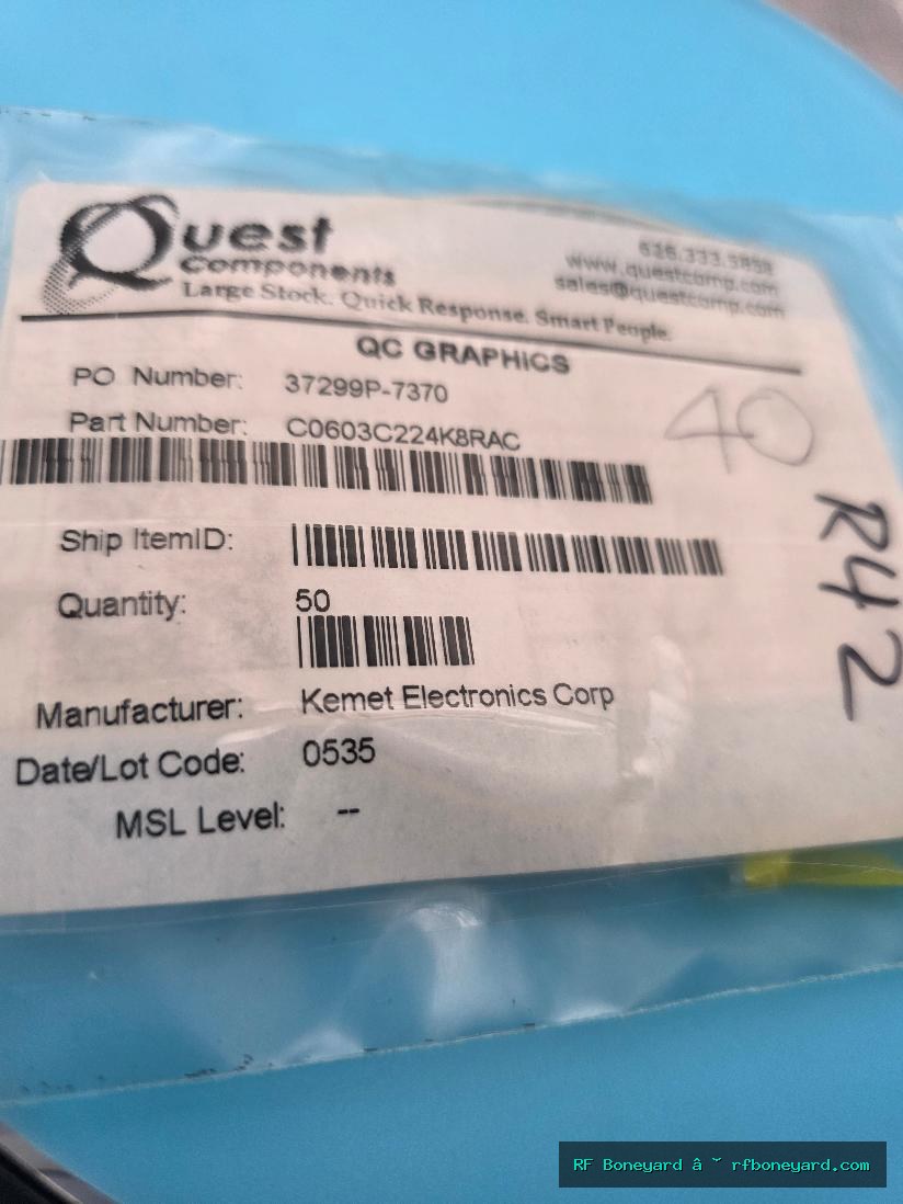 40 PCS KEMET C0603C224K8RAC 0.22uF 10V X7R 0603 SMD Ceramic Capacitors
