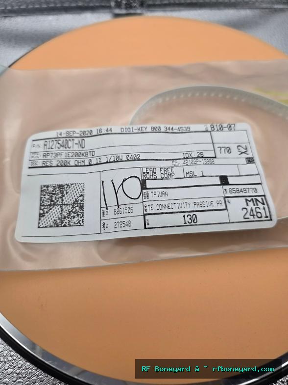 TE Connectivity RP73PF1E200KBTD 200K ohm 0.1% 1/10W 0402 Thin Film Resistors 110 PCS NOS